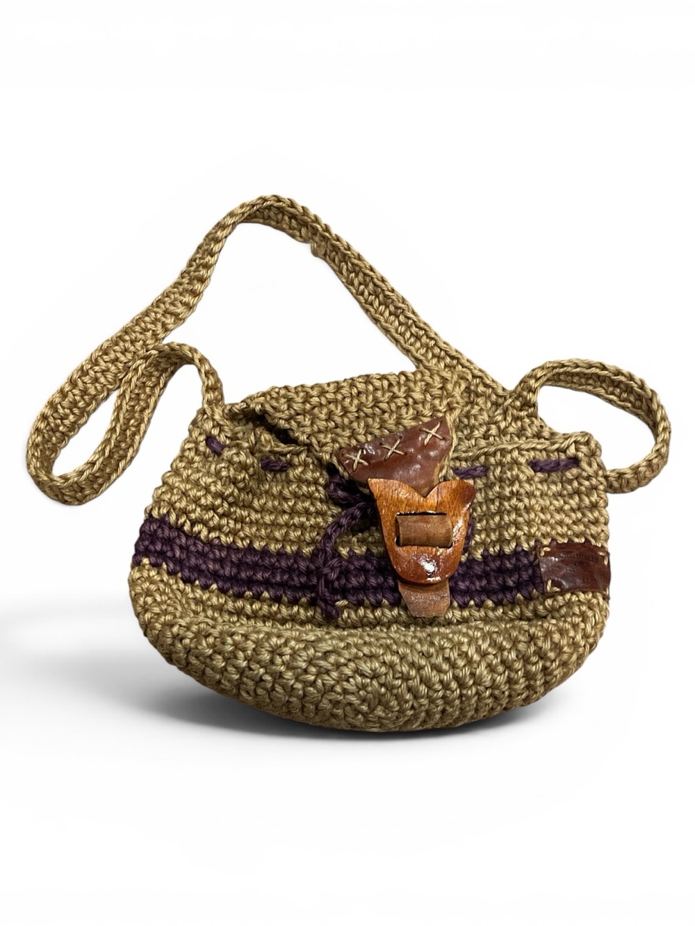 Handmade Crochet Crossbody Bag with Purple Accent
